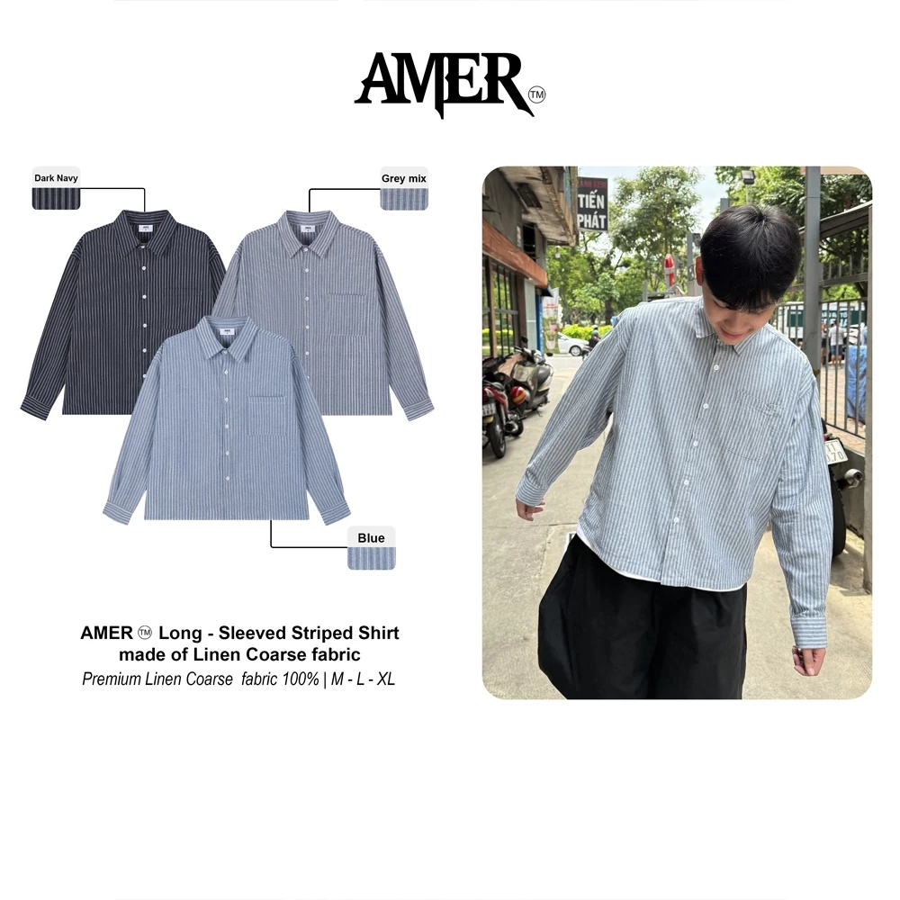 Áo Sơ Mi Nam Nữ Dài Tay Form Boxy Fit Kẻ Sọc Local Brand AMER vải Linen Thô Nhẹ, Thoáng Mát - AM06