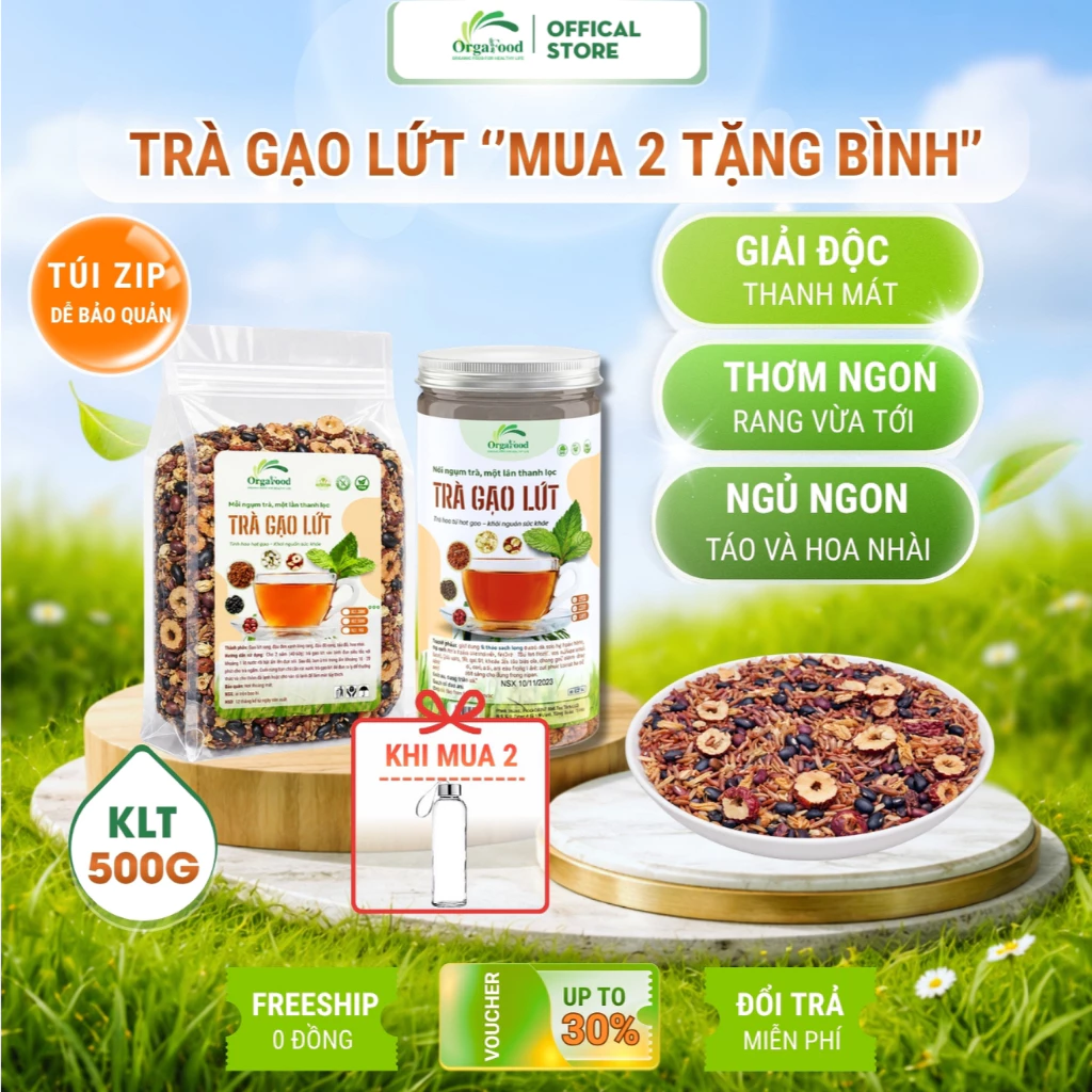 Trà Gạo Lứt Đậu Đen Xanh Lòng túi 500g Orgafood Hoa Nhài, Táo Đỏ, Thanh Nhiệt Giải Độc Healthy