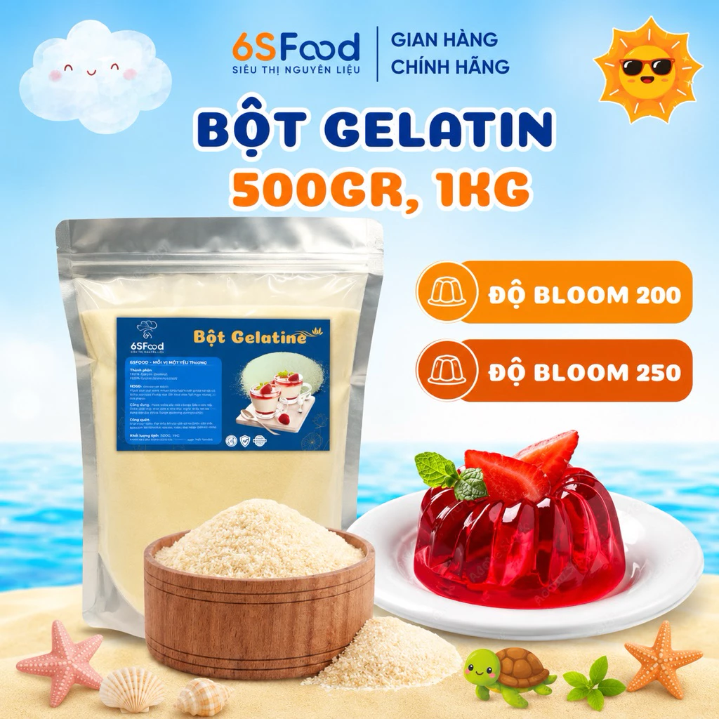 Bột Gelatin Bloom 250 Làm Panna Cotta, Kẹo Dẻo,Tàu Hũ Singapore, Pudding, Chè Khúc Bạch 6SFOOD