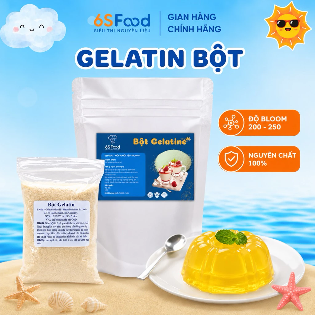 Bột Gelatin Bột Mịn Bloom 250 Làm Tàu Hũ Singapore, Panna Cotta, Kẹo Dẻo, Chè Khúc Bạch - Nhà 6SFOOD