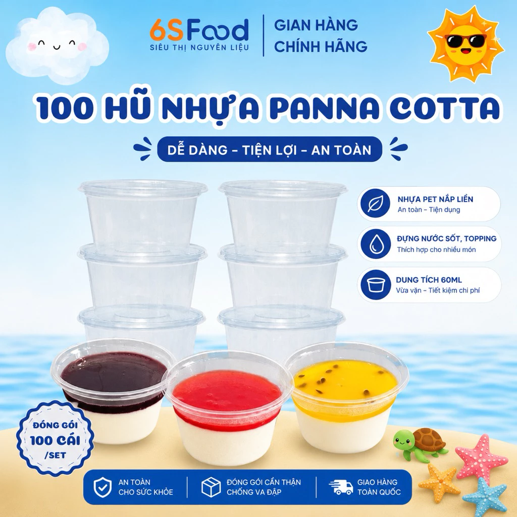 Set 50,100 Hũ Đựng Panna Cotta kèm nắp, Hũ Nhựa trong suốt - 6SFOOD