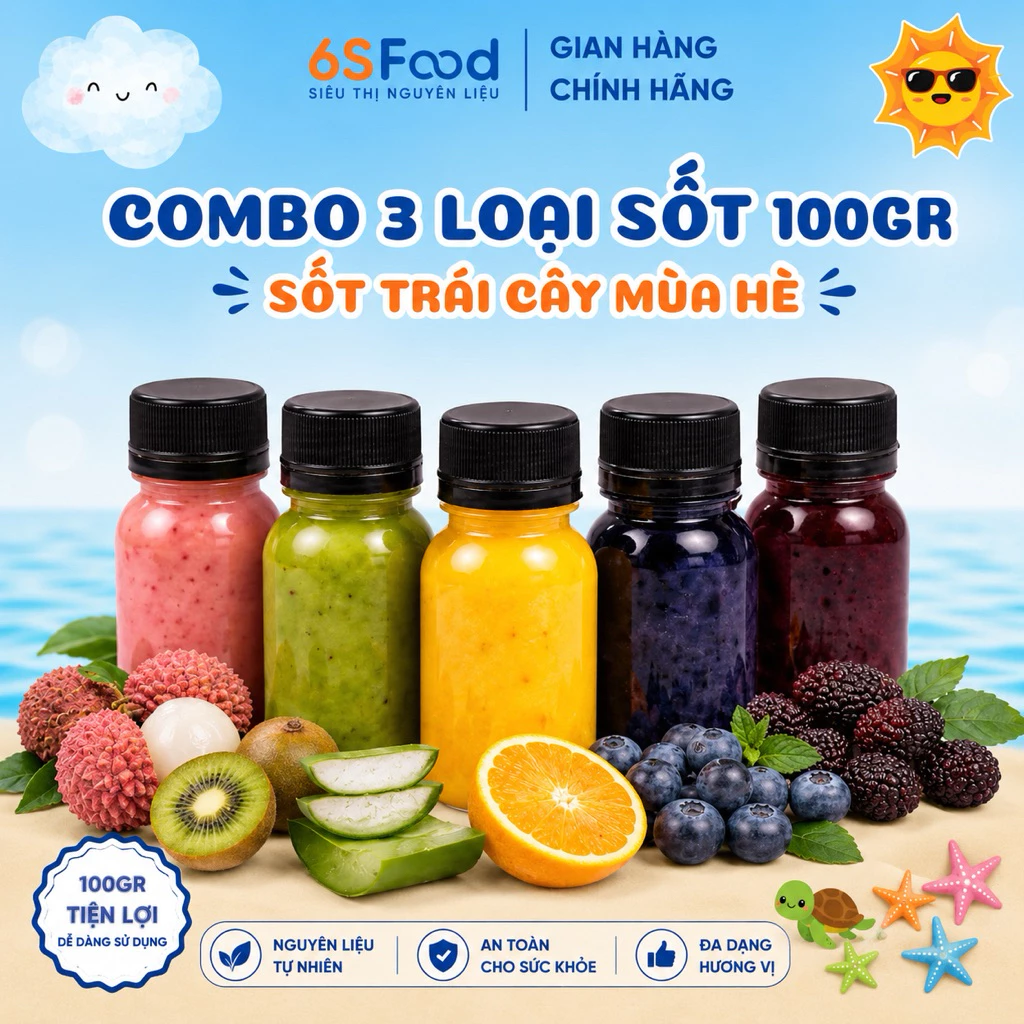 Combo 3 Chai Sốt Trái Cây VINA MỨT 100gr/c để ăn kèm Panna Cotta pha chế, Sốt Trái Cây Mùa Hè 6SFOOD