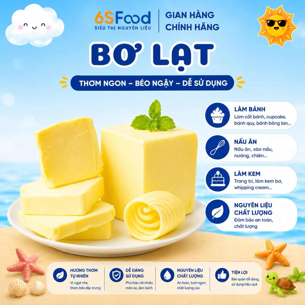 Bơ Lạt, Bơ Nhạt thực bánh 500gr làm kẹo Nougat, Bắp rang, Bánh ngọt, Chiên xào - 6SFOOD