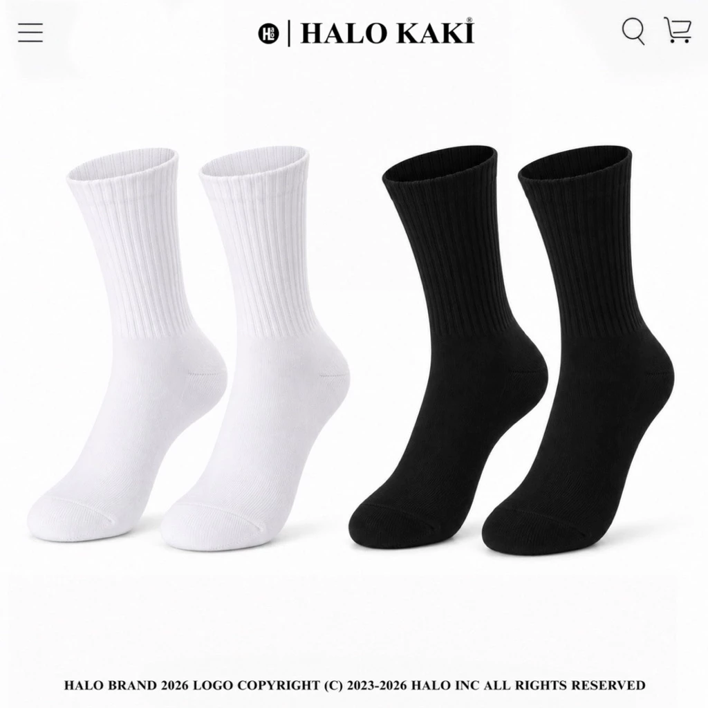 TẤT THỂ THAO THẤM HÚT COTTON CAO CẤP BASIC (TRẮNG/ĐEN)HALO KAKI