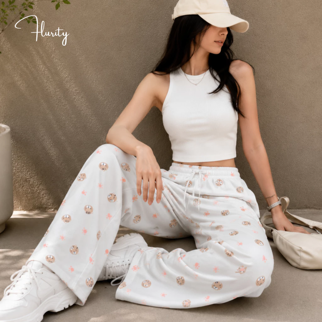 Quần Ngủ Dài Nữ Mặc Nhà Hoặc Dạo Phố Chất Thun Borip Mát Co Giãn Ống Suông Xinh Xắn Dễ Thương Flurity Nora QDBRCU119