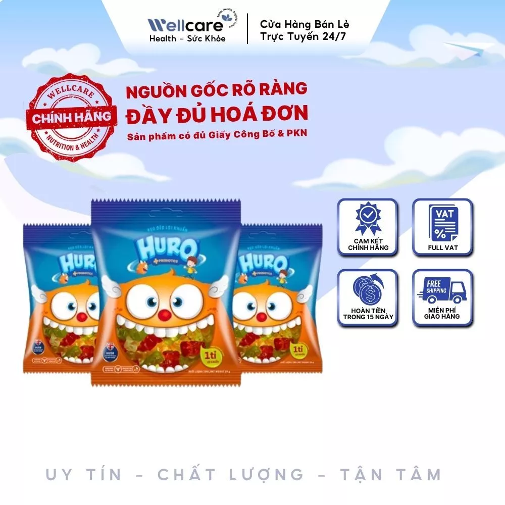 [✨CHÍNH HÃNG] Kẹo Dẻo Huro Probiotics - Túi 24g - Hỗ Trợ Bổ Sung Lợi Khuẩn, Cân Bằng Hệ Vi Sinh Đường Ruột
