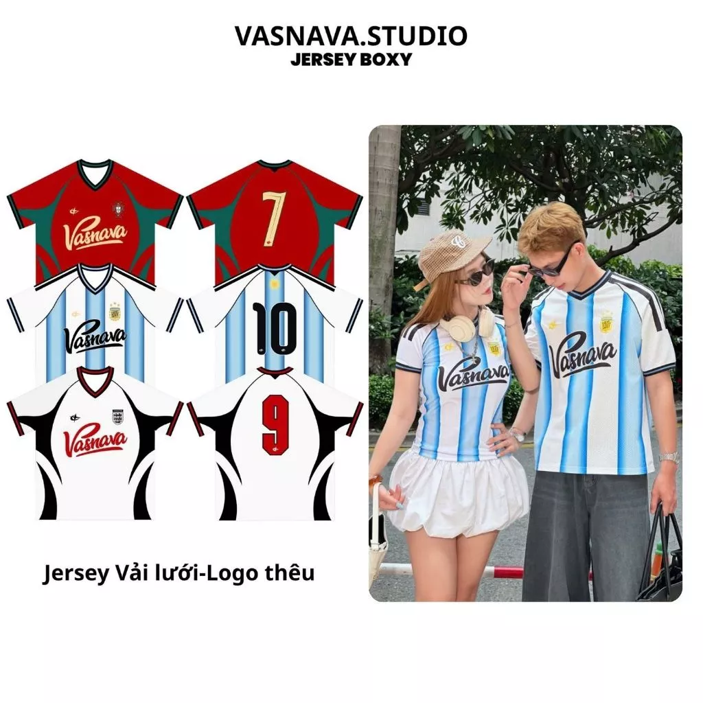 [ Form Nam - Nữ ] Jersey Boxy Vasnava Remake World Cup - Logo Thêu Vải Lưới Thoảng Mát Form Boxy Nam Nữ Oversize Cổ V