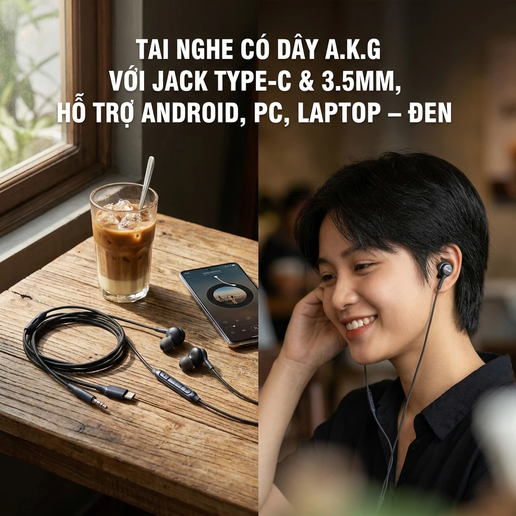 Tai Nghe A.K.G Có Dây Jack Type-C & 3.5mm Âm Thanh Rõ Ràng Cho Android PC Laptop