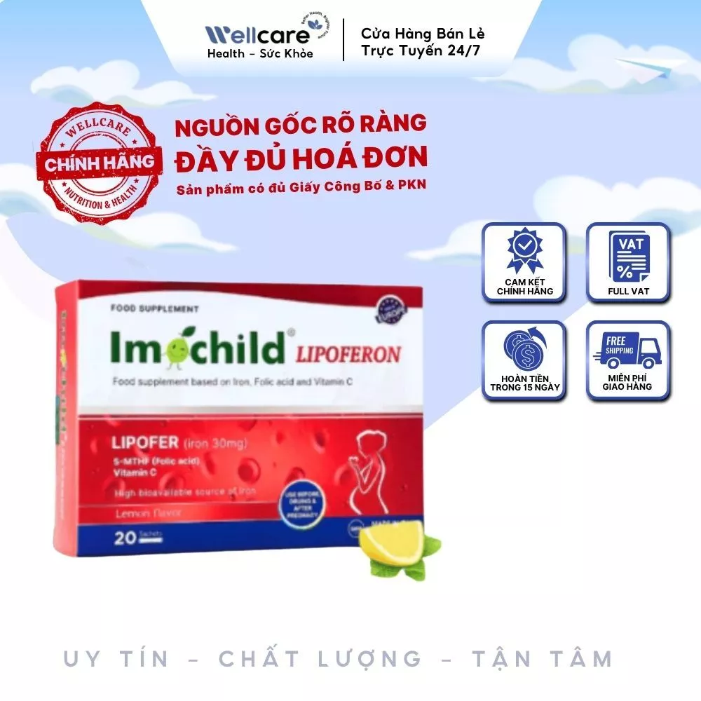 [✨CHÍNH HÃNG] Imochild Lipoferon - Hộp 20 gói - Hỗ Trợ Bổ Sung Sắt, Acid folic, Vitamin C Cho Trẻ Em, Người lớn và PNCT