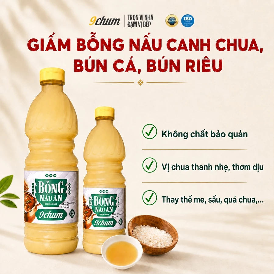 Giấm bỗng nấu canh chua, bún cá, bún riêu, chuẩn vị truyền thống Bắc Bộ - Đầy đủ VAT, giấy chứng nhận ATTP