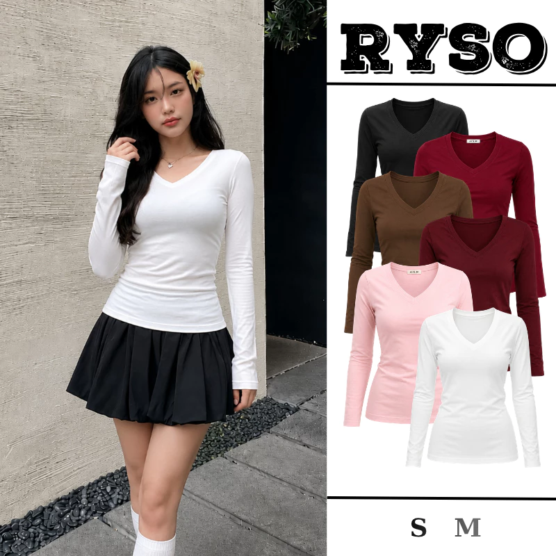Áo Thun Tay Dài Cổ Tim Sexy Form Ôm Trơn Basic Chất Thun Borip Co Giãn Tôn Dáng TD15 RYSO STORE