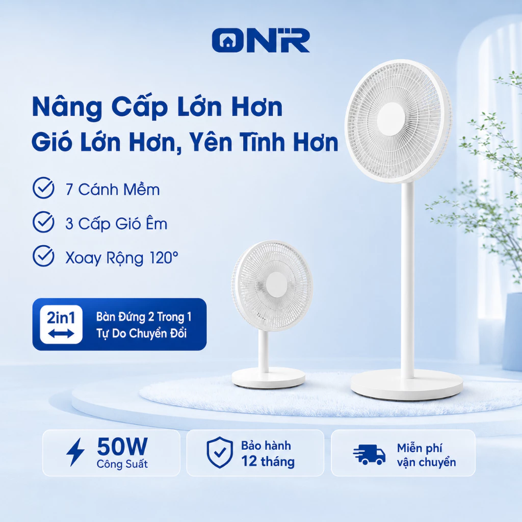 Quạt Cây Đứng 7 Cánh, Điều Chỉnh Chiều Cao Linh Hoạt, Motor Bạc Đạn Bền Bỉ, Làm Mát Hiệu Quả, Gió Mát Tự Nhiên, Tiết Kiệ
