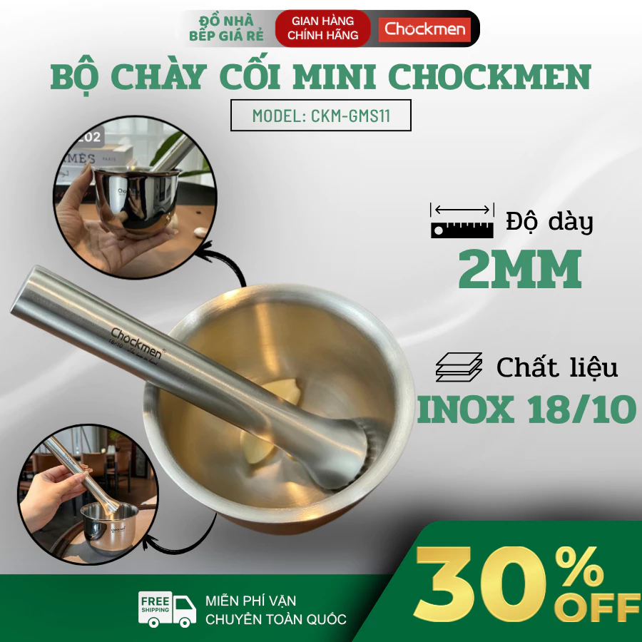 Bộ Chày Cối CHOCKMEN C202 Inox 18/10 Giã Tỏi Ớt Và Gia Vị Nhanh, Sử Dụng Bền Lâu - Đồ Nhà Bếp Giá Rẻ