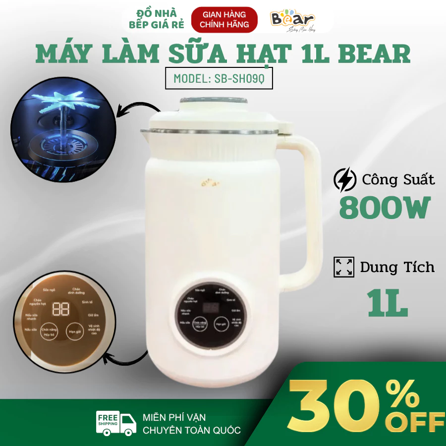 Máy Làm Sữa Hạt Bear SB-SH09Q Hẹn Giờ Tiện Lợi, Giữ Ấm Sau Khi Hoàn Thành - Đồ Nhà Bếp Giá Rẻ