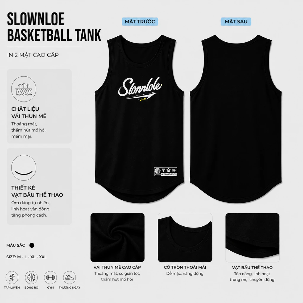 Áo Ba Lỗ Sát Nách Cổ Tròn Thể Thao Tanktop Sport Mùa Hè In Chữ. Mã: BL