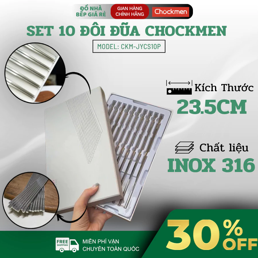 Set 10 Đôi Đũa Inox CHOCKMEN C59 Inox 316 Chất Liệu An Toàn, Phù Hợp Dùng Hằng Ngày - Đồ Nhà Bếp Giá Rẻ