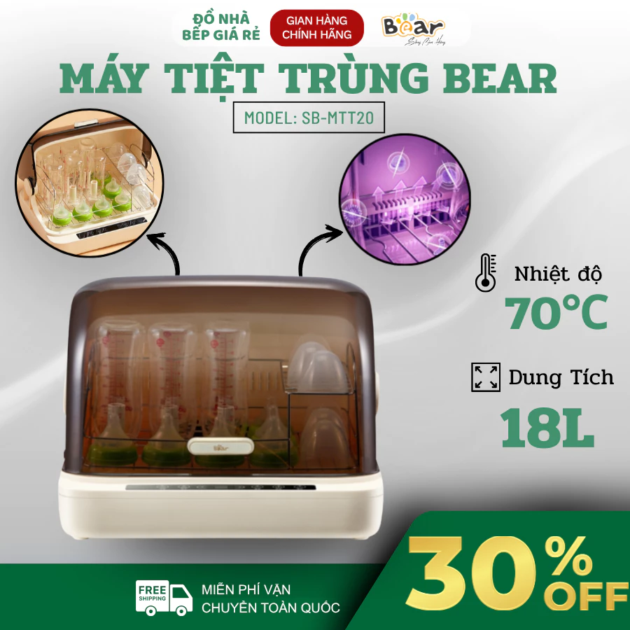 Máy Sấy Tiệt Trùng Bear SB-MTT20 Tiệt Trùng Bằng Tia UV Kép, Tiêu Diệt Đến 99,9% Vi Khuẩn - Đồ Nhà Bếp Giá Rẻ