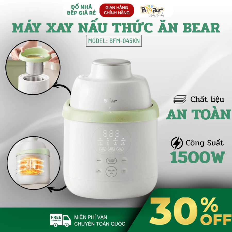 Máy Xay Nấu Thức Ăn Bear BFM-045KN Hấp Chín Bằng Hơi Nước 720°,Xay Nhuyễn Đồng Đều, Tự Động Giữ Ấm - Đồ Nhà Bếp Giá Rẻ