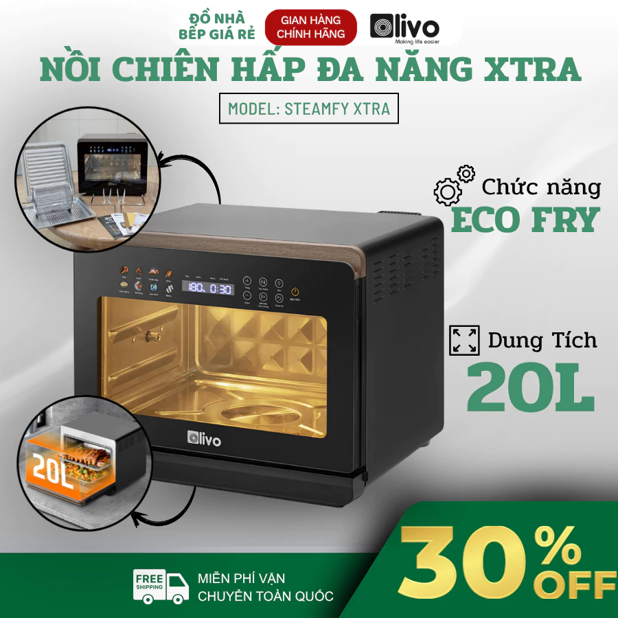 Nồi Chiên Hấp OLIVO Steamfy Xtra 20 Lít Làm Chín Nhanh, Dễ Vệ Sinh Sau Khi Dùng - Đồ Nhà Bếp Giá Rẻ