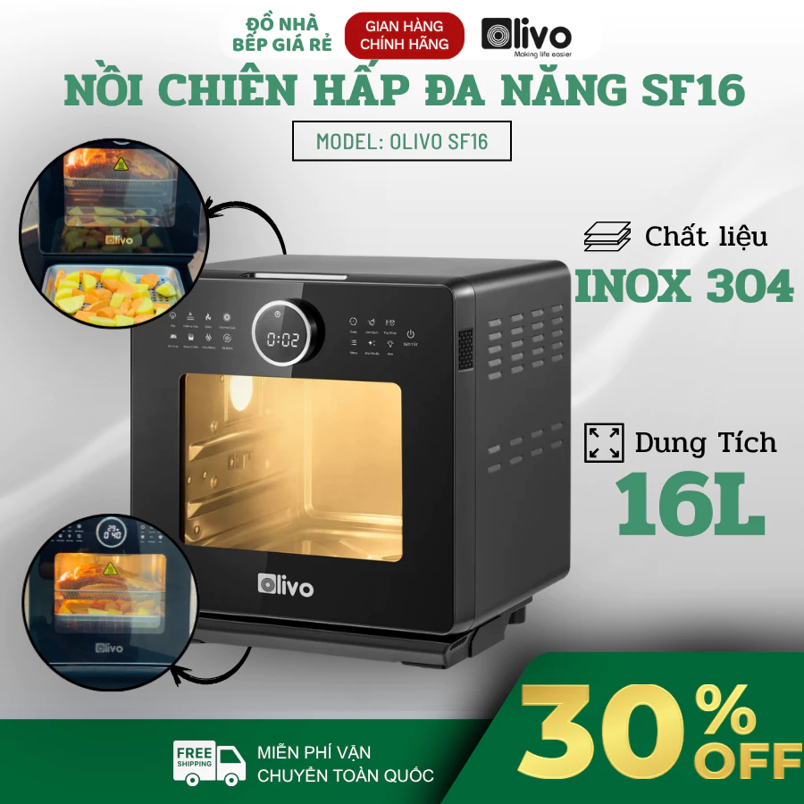 Nồi Chiên Hấp Olivo SF16 PRO Dung Tích 16L, Công Suất 2800W, Tự Động Vệ Sinh Bằng Hơi Nước - Đồ Nhà Bếp Giá Rẻ