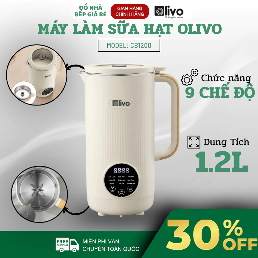Máy Làm Sữa Hạt OLIVO CB1200 Công Suất Nấu 800W, Làm Sữa Hạt Và Cháo Dễ Dàng - Đồ Nhà Bếp Giá Rẻ