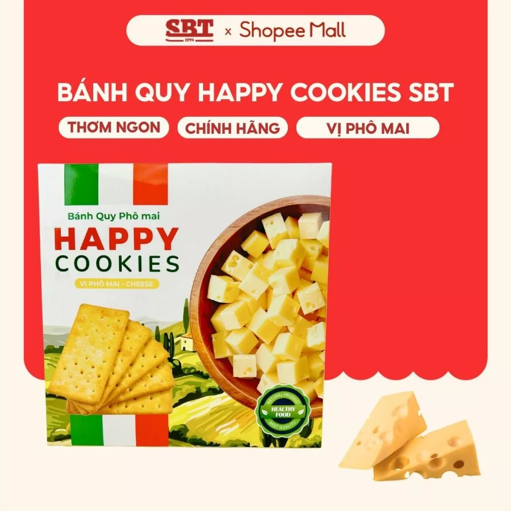 Bánh Quy Ngũ Cốc Happy Cookies SBT Vị Phô Mai Thơm Ngon, Đậm Vị - Bánh Kẹo SBT
