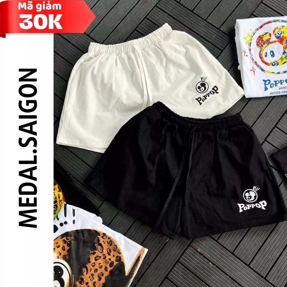 Quần Short Nam Thun Logo PopPop Medal.Saigon – Quần Đùi Basic Dễ Mặc