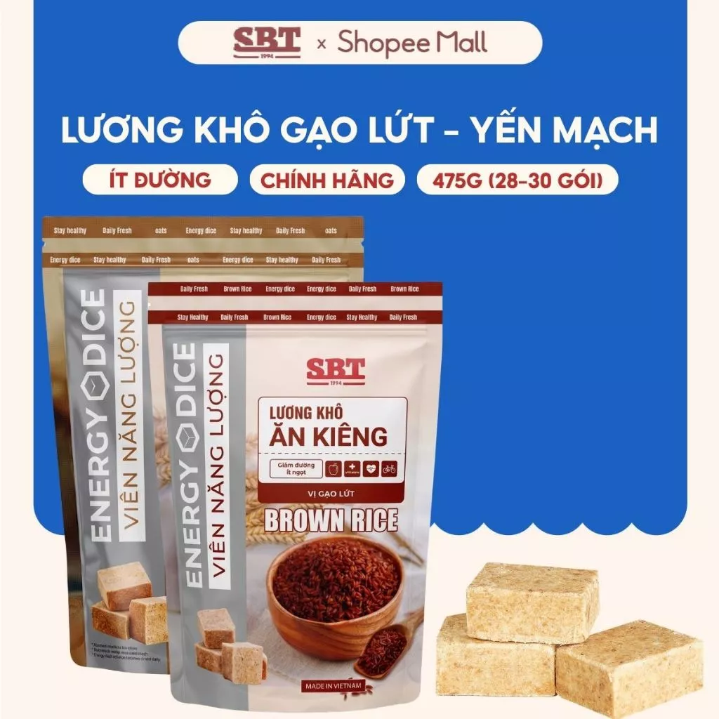 [BAO BÌ MỚI] Lương Khô SBT Gạo Lứt Yến Mạch Loại 475g Giảm Đường Ít Ngọt - Thanh Năng Lượng SBT