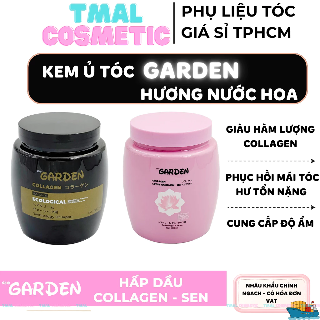Kem Ủ Tóc GARDEN 1000ml Hấp Dầu Hoa Sen COLLAGEN Phục Hồi Tóc Khô Xơ Hư Tổn Dưỡng Tóc Mềm Mượt Siêu Thơm TMAL COSMETIC