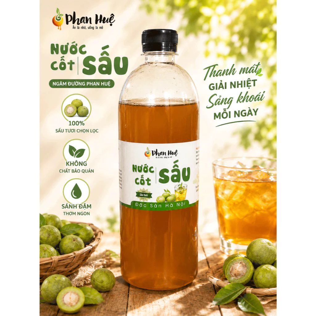 Nước cốt sấu ngâm đường chua ngọt Phan Huệ hộp 1kg đặc sản Hà Nội. Nguyên nước cốt không quả.