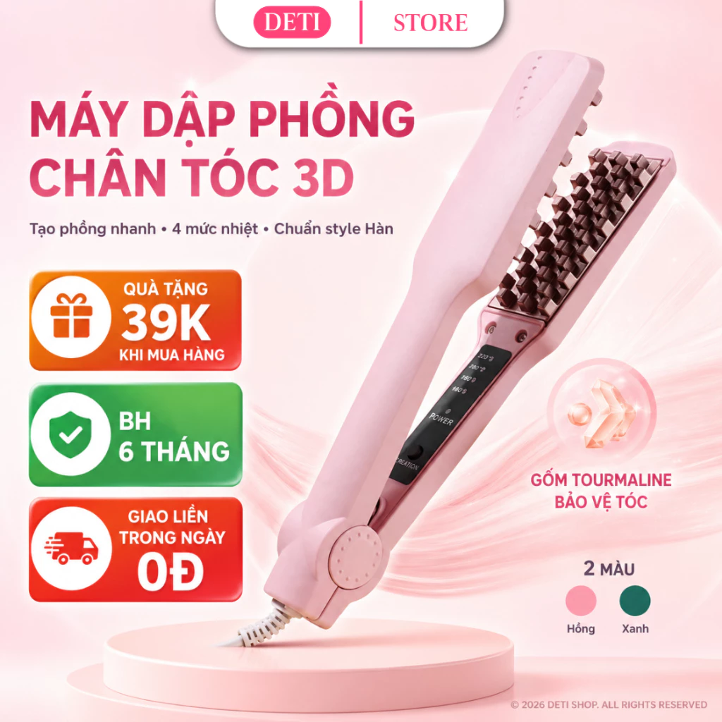 Máy Dập Phồng Chân Tóc 4 Mức Chỉnh Nhiệt Độ Tăng Độ Phồng Tóc, Máy Uốn Tóc Vượt Trội Dập Xù Lưỡi Dập Phủ Ceramic Mini