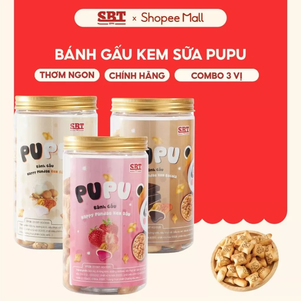 Bánh Gấu Kem Bơ Sữa PUPU SBT Lọ 250G Thơm Ngon - Bánh Kẹo SBT