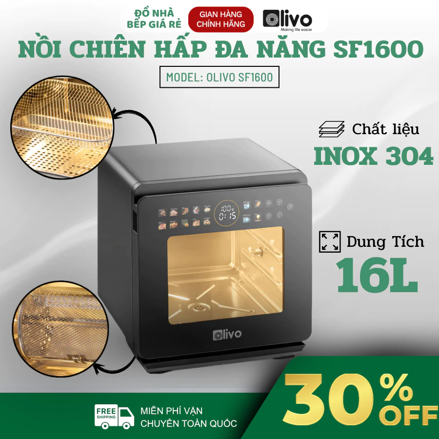 Nồi Chiên Hấp Olivo SF1600 Dung Tích 16L, Công Nghệ Nano Steam, Đa Chức Năng Cho Gia Đình - Đồ Nhà Bếp Giá Rẻ