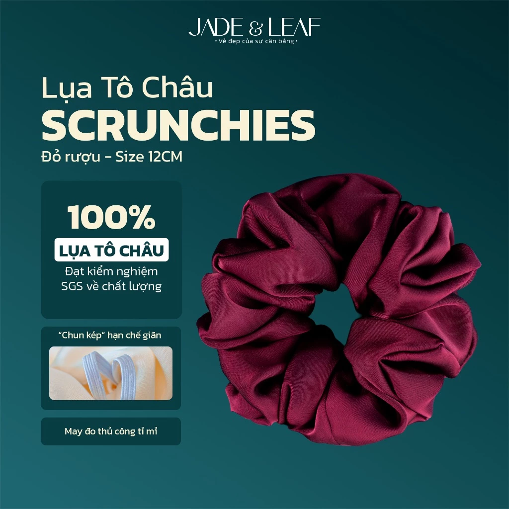 Scrunchies Buộc Tóc Nữ Lụa Thật To Phồng Jade&Leaf Chun Buộc Tóc Màu Trơn Phụ Kiện Làm Đẹp Tóc