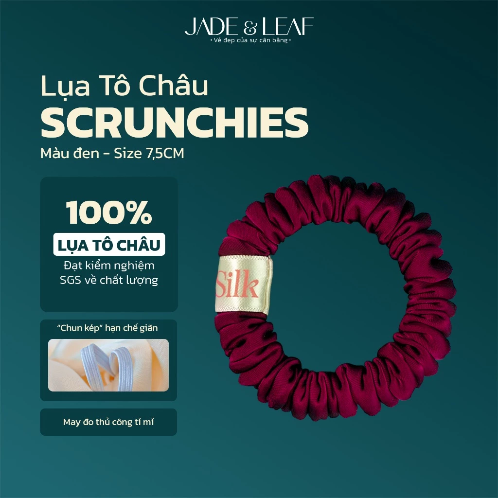 Scrunchies Buộc Tóc Nữ Lụa Thật To Phồng Jade&Leaf Dây Buộc Tóc Bản Lớn Phụ Kiện Tóc Thanh Lịch
