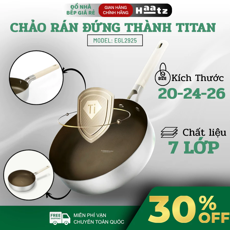 Chảo Rán Đứng Thành HAATZ Titanium 26cm Lòng Chảo Rộng, Phù Hợp Nấu Ăn Hằng Ngày - Đồ Nhà Bếp Giá Rẻ