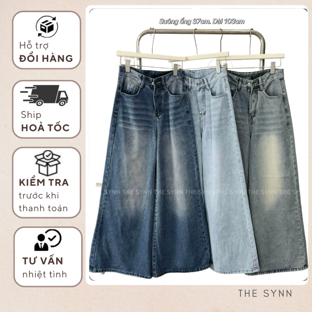 Q34 (S-XL 100-103cm) - Quần Jeans Nữ Form Rộng Ống 37cm Basic Râu Mèo