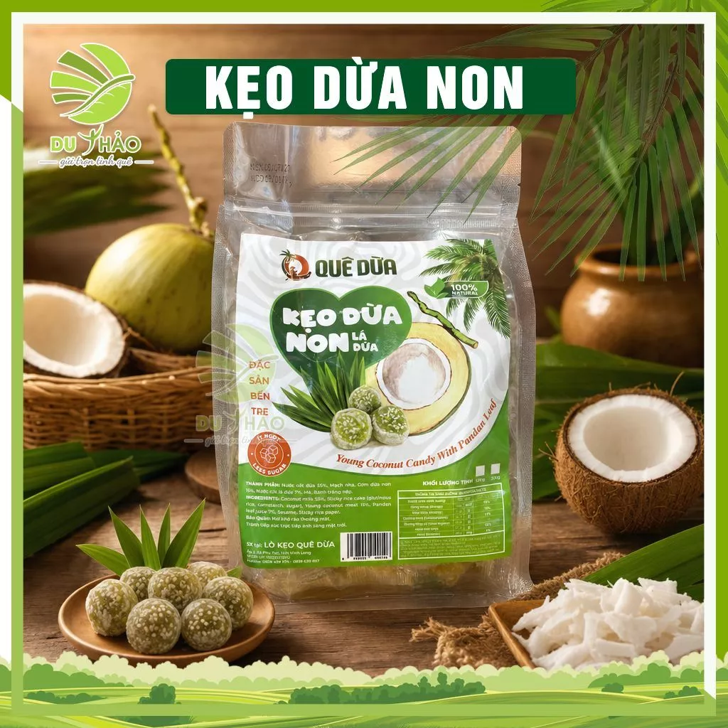 Kẹo dừa non LÁ DỨA, đặc sản kẹo dừa Bến Tre túi 500g