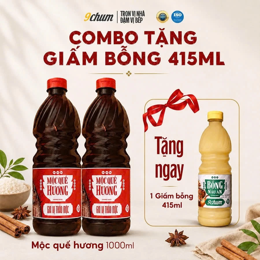 [Tặng 1 bỗng 415ml] Combo 2 chai Gia vị khử tanh, rửa thực phẩm sống Mộc Quế Hương - Tặng 1 giấm bỗng 9chum 415ml