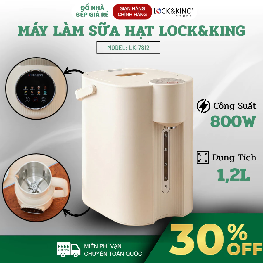Bình Thủy Điện Lock&King LK-1050 Màu Kem Đun Sôi Nhanh, Tiết Kiệm Điện, Khử Clo Giúp Nước An Toàn Hơn - Đồ Nhà Bếp Giá R