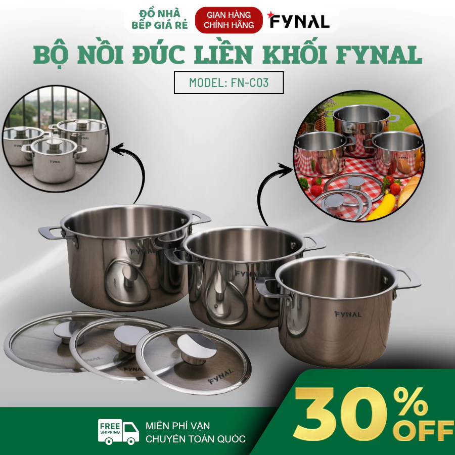 Bộ 3 Nồi Inox Fynal Chất Liệu Inox 316, Chống Oxy Hóa, Chế Biến Đa Dạng Món Ăn Mỗi Ngày - Đồ Nhà Bếp Giá Rẻ