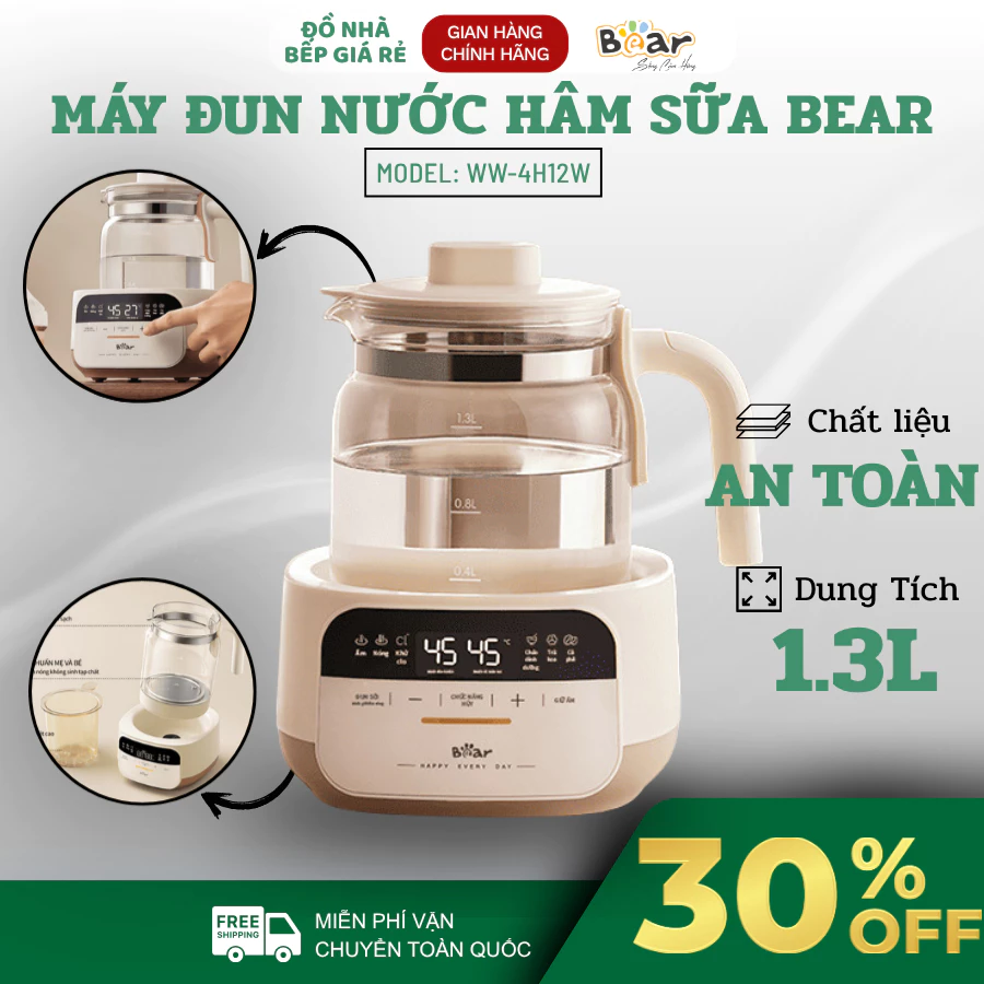 Máy Đun Nước Hâm Sữa Bear WW-4H12W Dung Tích Lớn 1.3L, Khử Clo, Pha Sữa, Pha Trà, Tiện Lợi Mỗi Ngày - Đồ Nhà Bếp Giá Rẻ