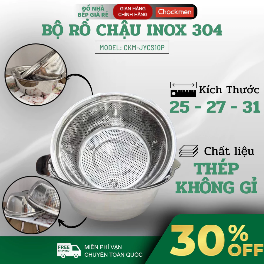 Bộ Rổ Chậu Inox 304 CHOCKMEN Thoát Nước Nhanh, Phù Hợp Mọi Gian Bếp Gia Đình - Đồ Nhà Bếp Giá Rẻ