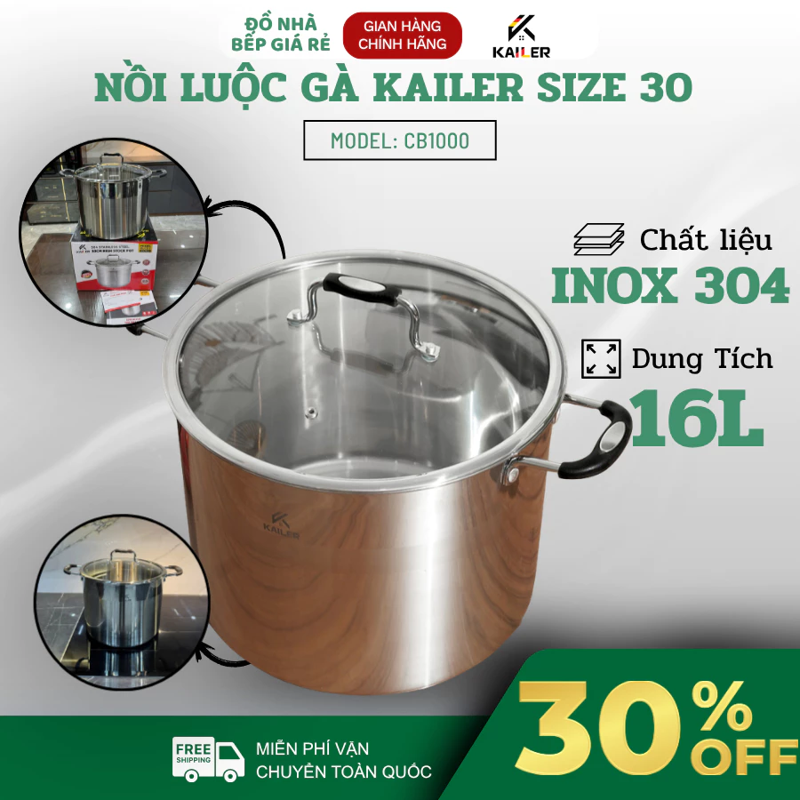 Nồi Luộc Gà KAILER KL-2211 Dung Tích 16L Thiết Kế Chắc Chắn, Phù Hợp Gia Đình Và Quán Ăn - Đồ Nhà Bếp Giá Rẻ