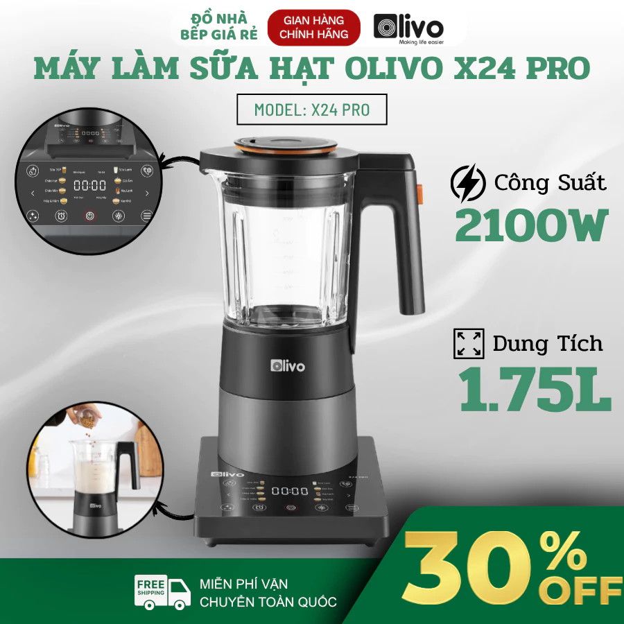 Máy Làm Sữa Hạt OLIVO X24 Pro Công Suất 2100W Xay Nấu Đa Năng, Cảm Ứng Tiếng Việt Hiện Đại - Đồ Nhà Bếp Giá Rẻ