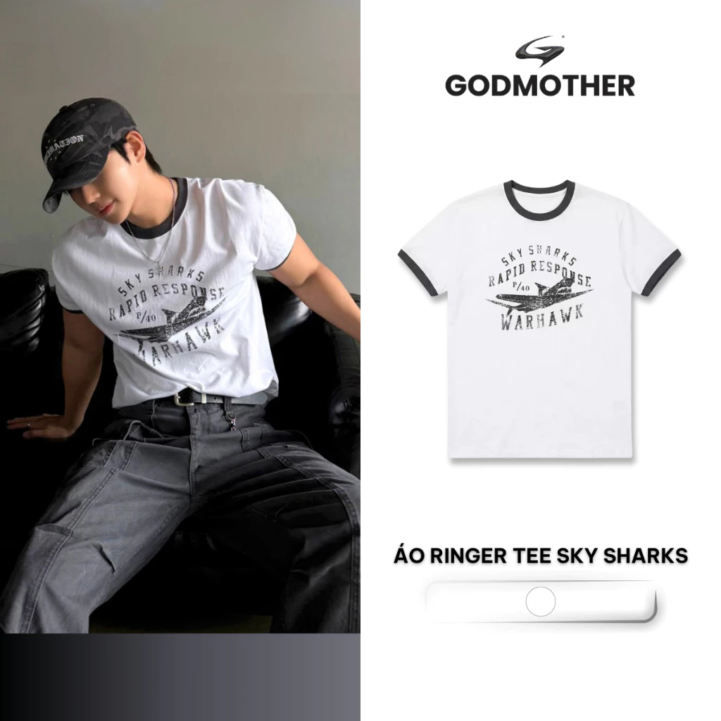 Áo Thun RINGER TEE GODMOTHER Áo Thun Trắng Cotton 4 Chiều Họa Tiết Basic Tôn Dáng Cá Tính Năng Động