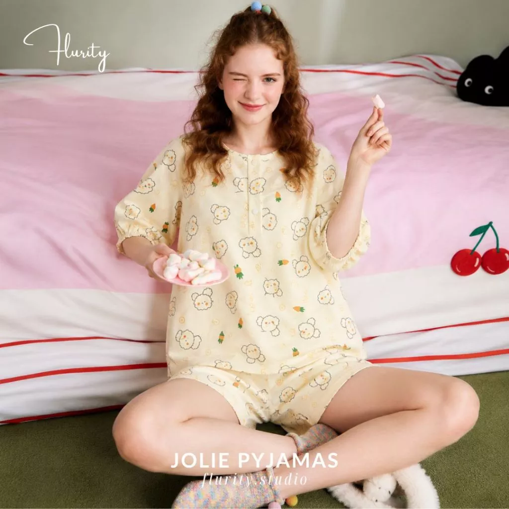 Set Bộ Đồ Ngủ Pijama Nữ Mặc Tại Nhà Cao Cấp Thiết Kế Ngắn Jolie Pyjamas Gợi Cảm Mềm Xinh Xắn Dễ Thương Flurity BNTLDN144