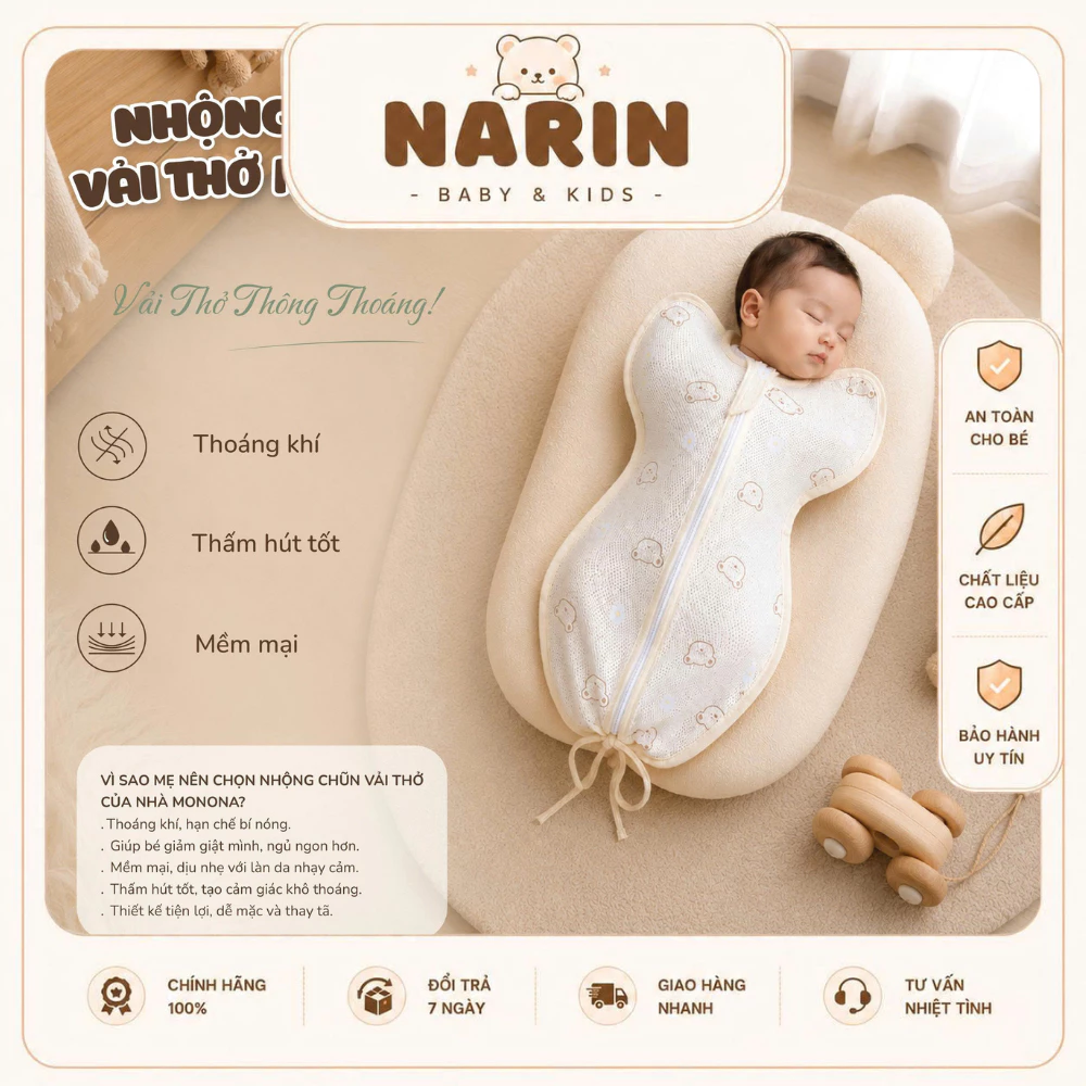 Nhộng Chũn Ủ Kén Vải Lỗ Cho Bé hàng chính hãng, Túi Ngủ Cho Trẻ Em Sử Dụng Vải Thở Co Giãn Đa Chiều