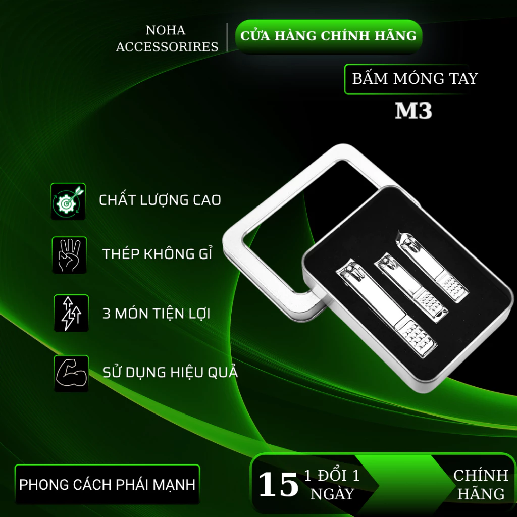 Bấm móng tay thép không gỉ - 3 đồ cắt móng tay cao cấp kèm hộp
