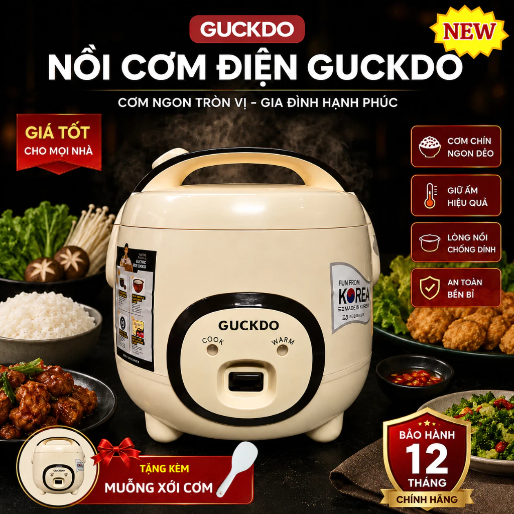 Nồi cơm điện Guckdo chính hãng, nồi cơm mini, nồi nấu cơm nhanh phù hợp cho sinh viên, gia đình